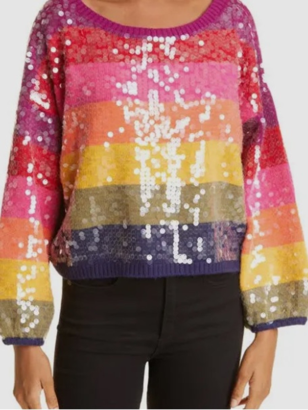 Crew & Scoop Neck Sparkle Rainbow Sweater